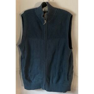Duluth Trading Co Mens Large Blue Cotton Wool Blend Full Zip Sweater Vest 20042